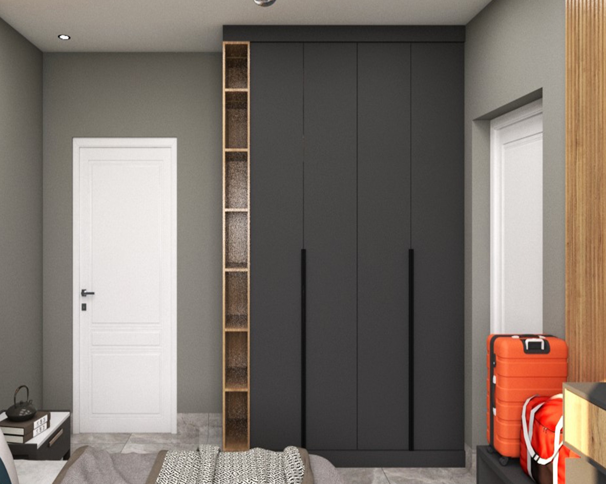 Matte Grey Wardrobe with Oak Niche Column