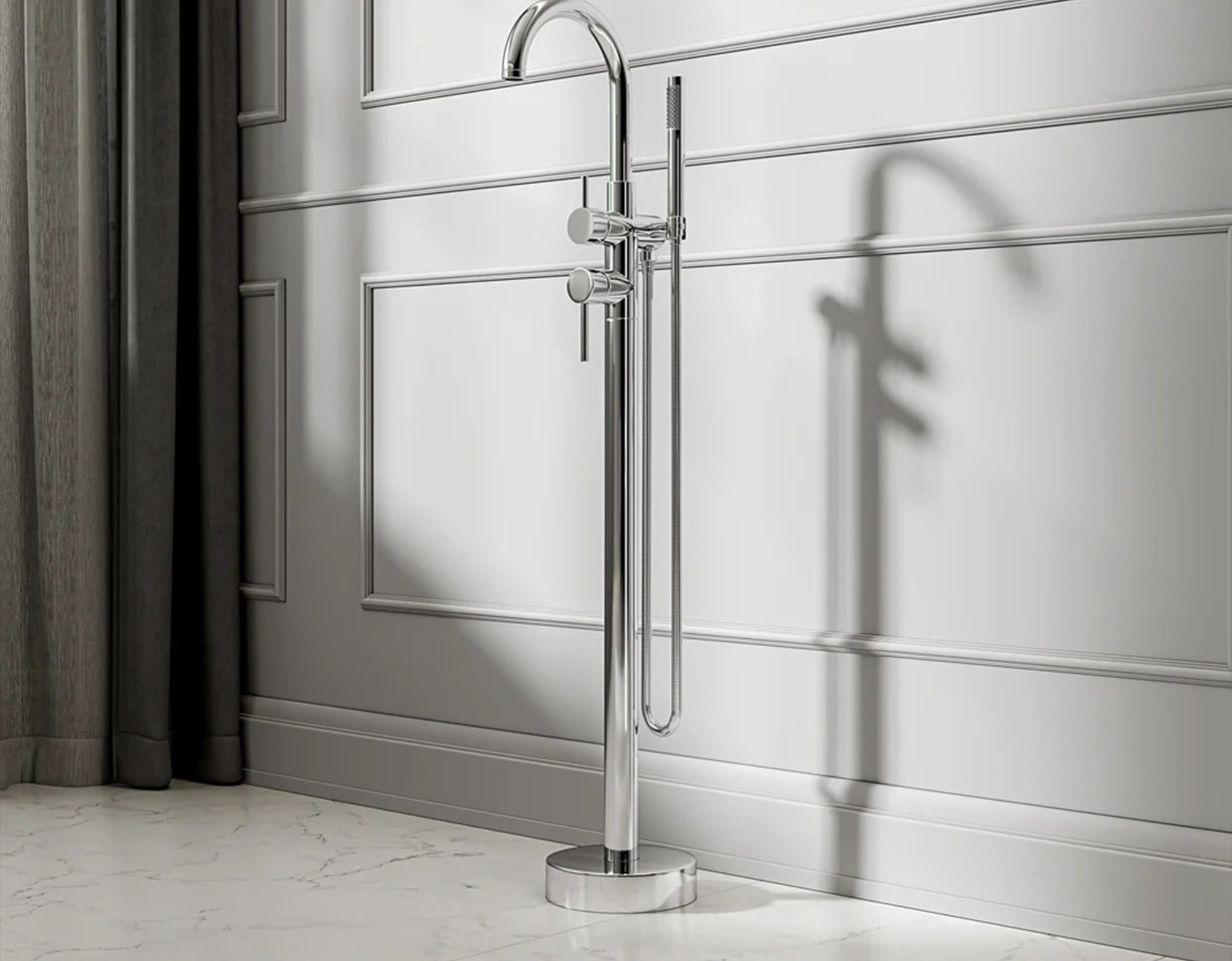 Chrome Floor-Standing Bath Mixer