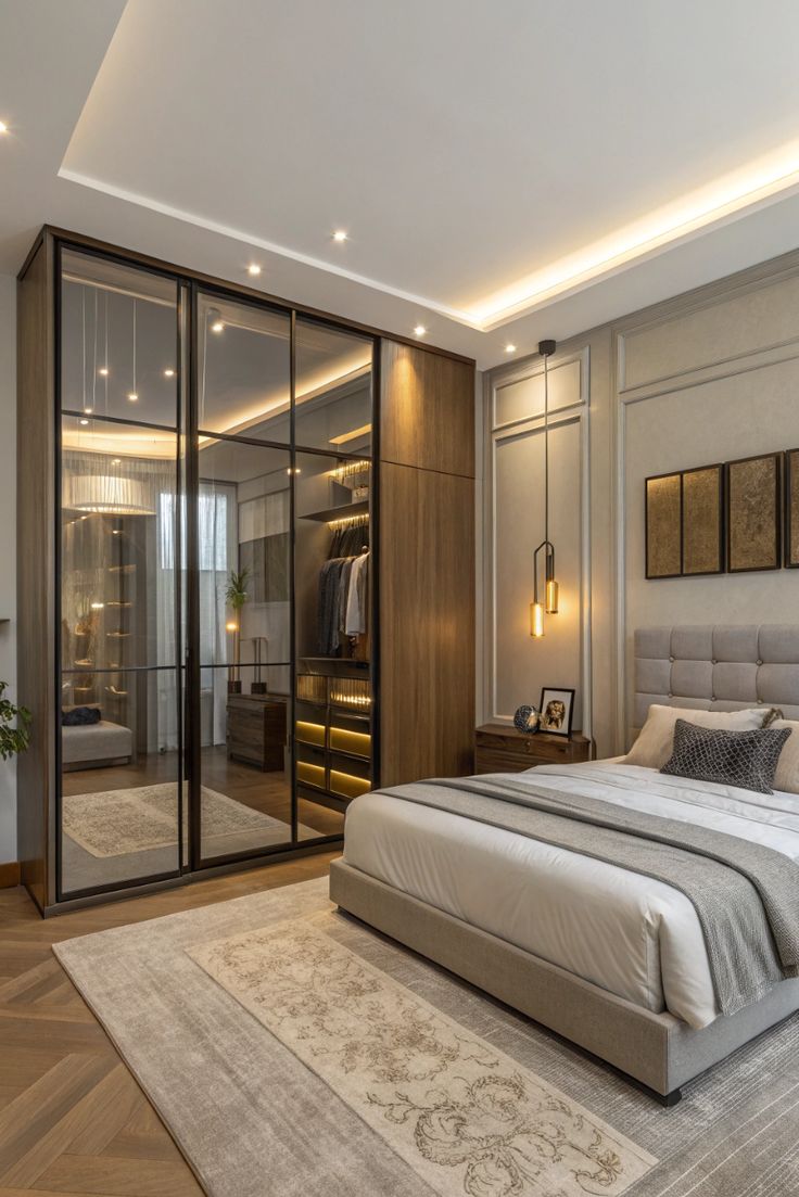 Walnut & Glass Wardrobe — Master Bedroom Suite