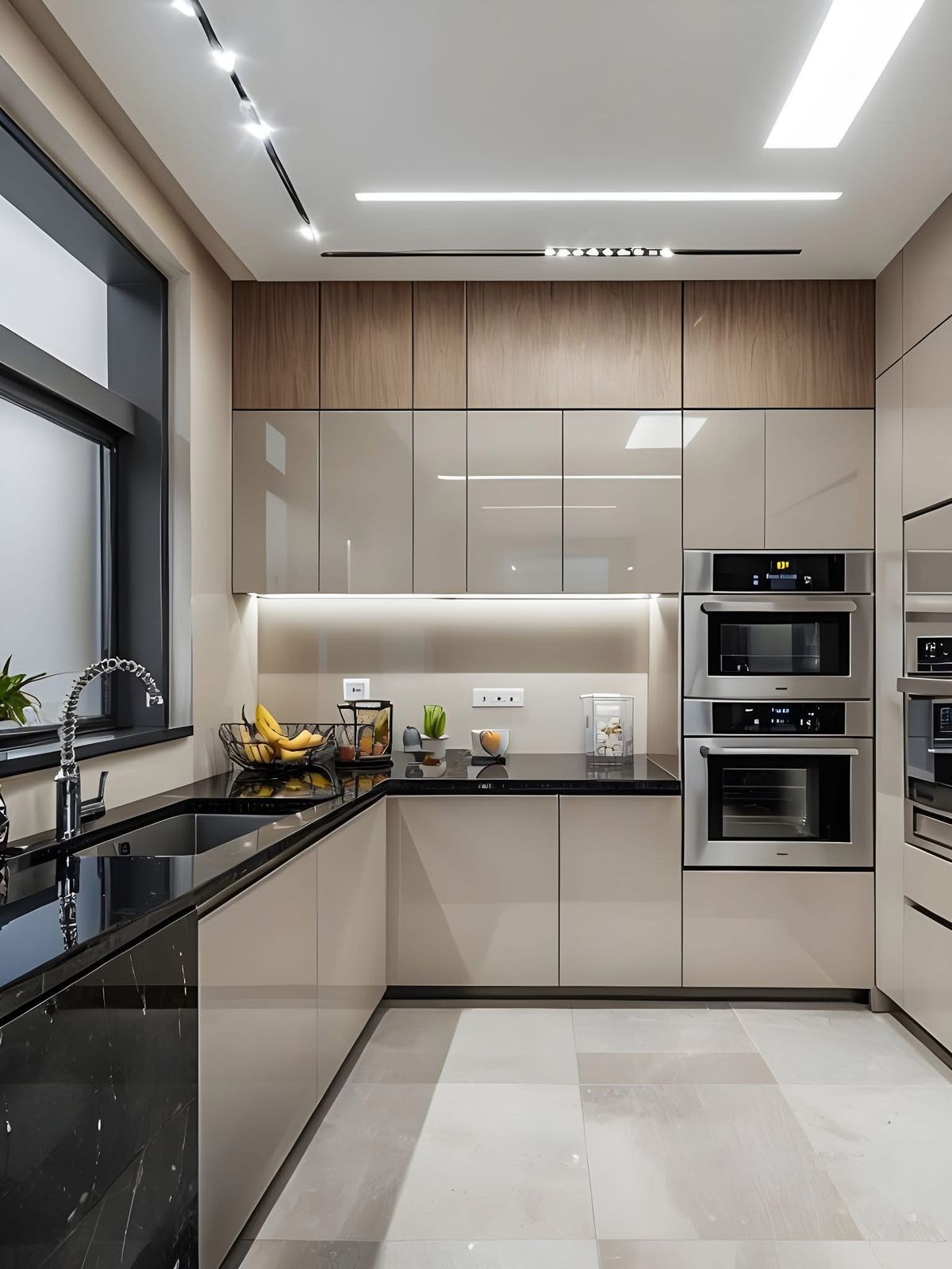 Cream Gloss Kitchen with Black Granite Tops