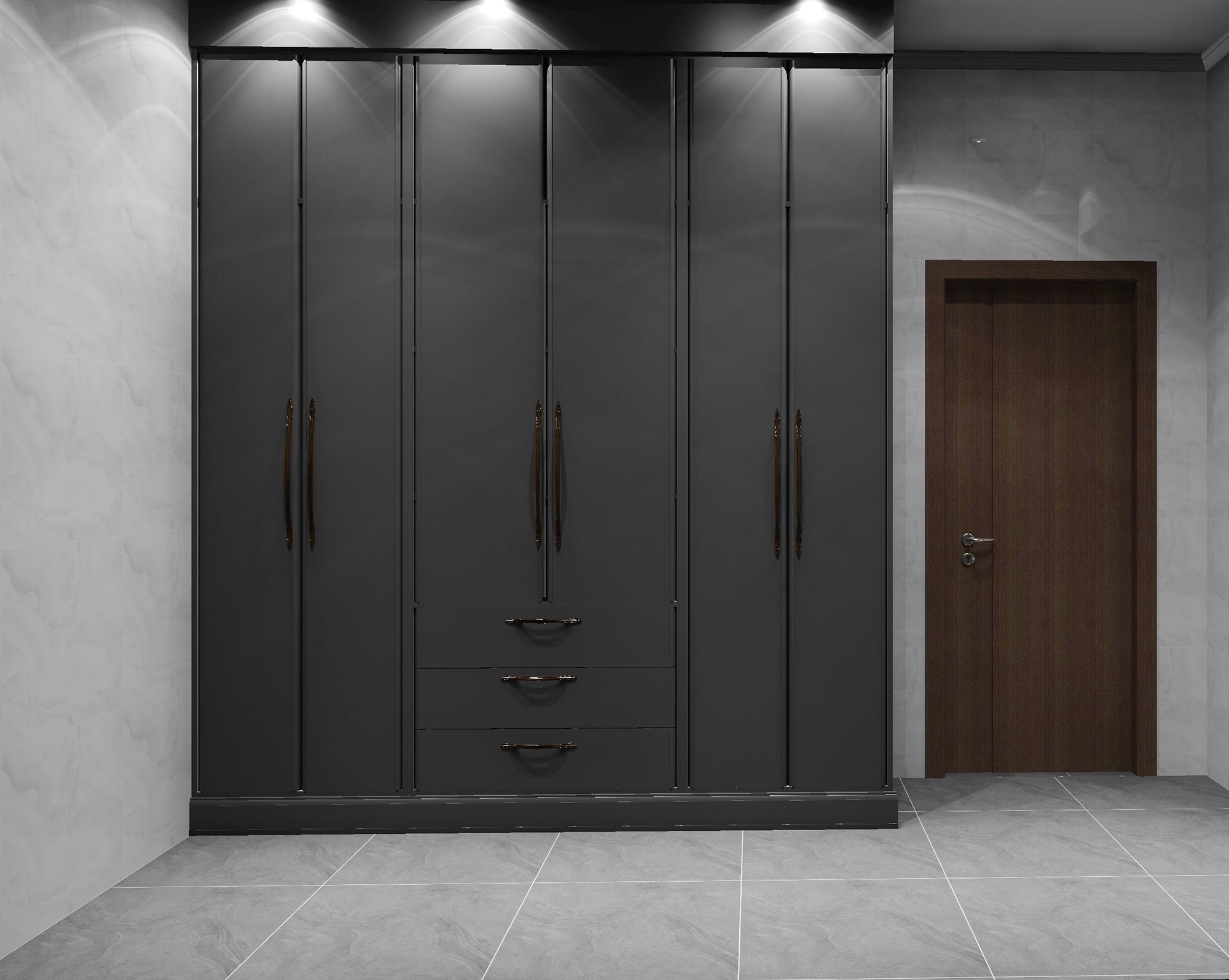 Charcoal Gloss Four-Door Wardrobe