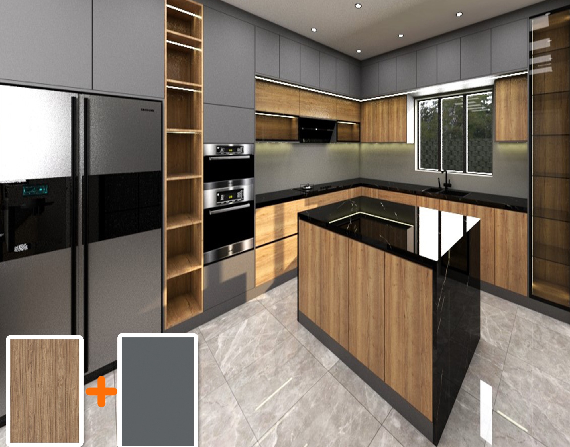 Grey & Oak L-Shaped Kitchen