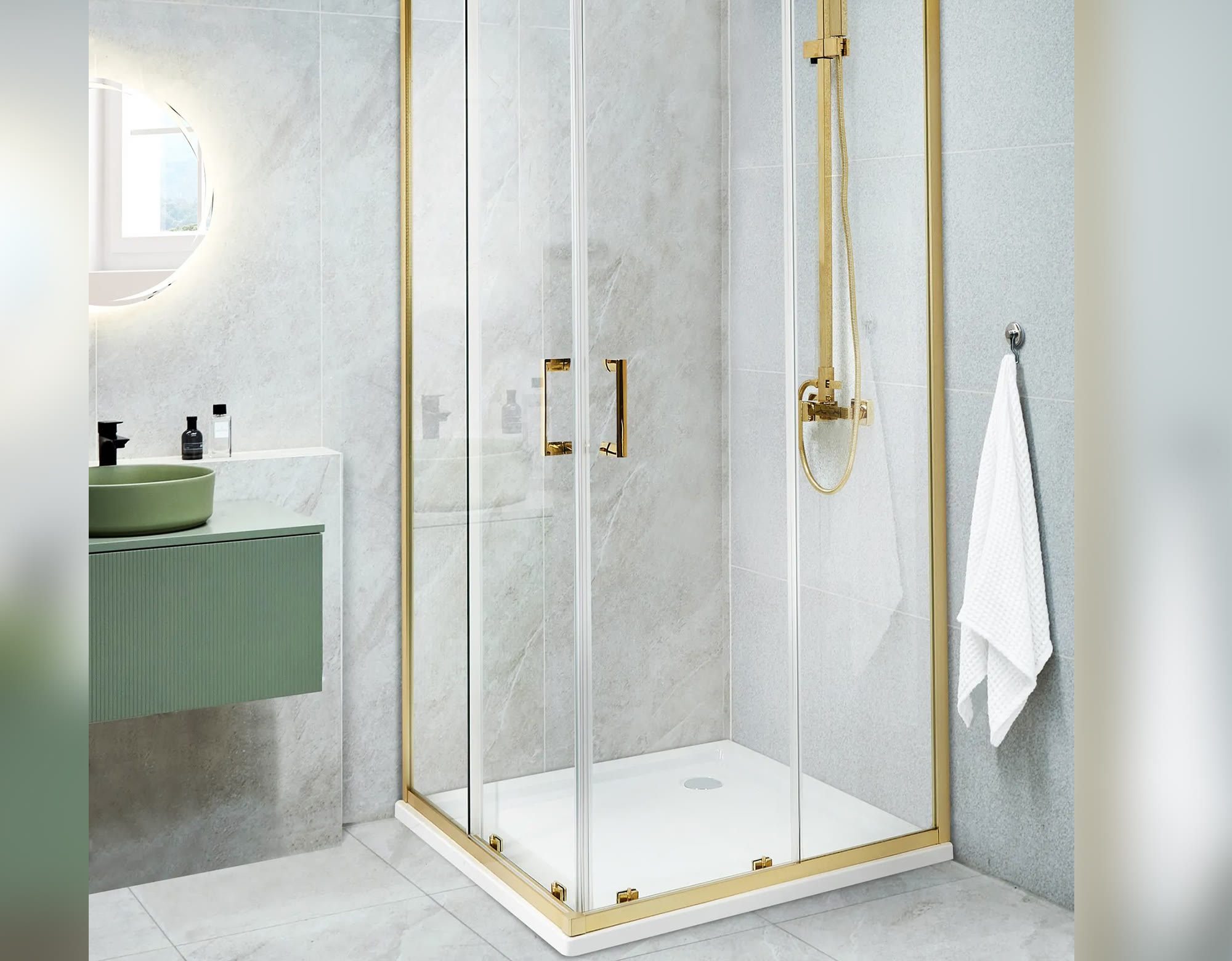 Gold Frame Corner Shower Enclosure