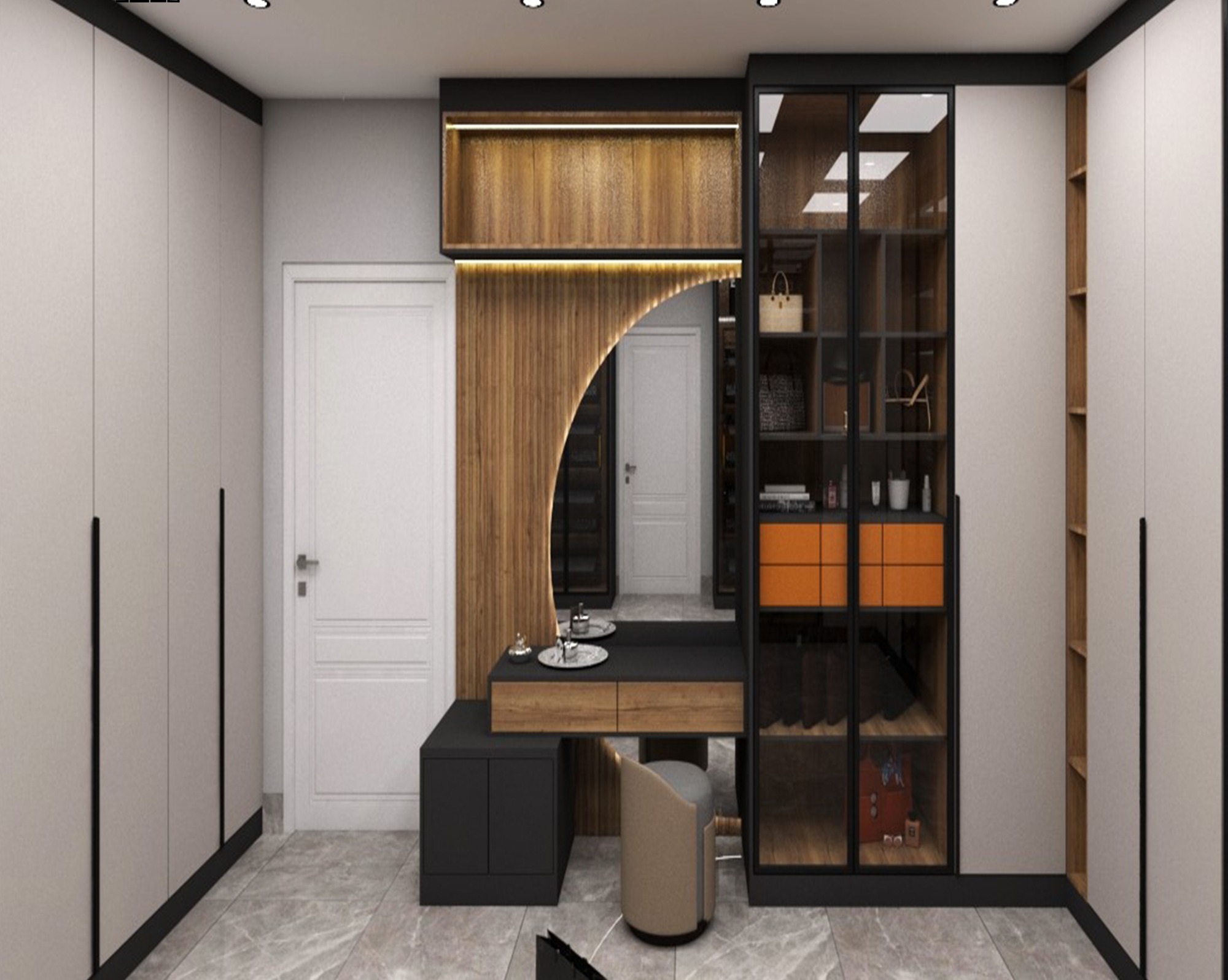 Glass-Door Dressing Room with Vanity