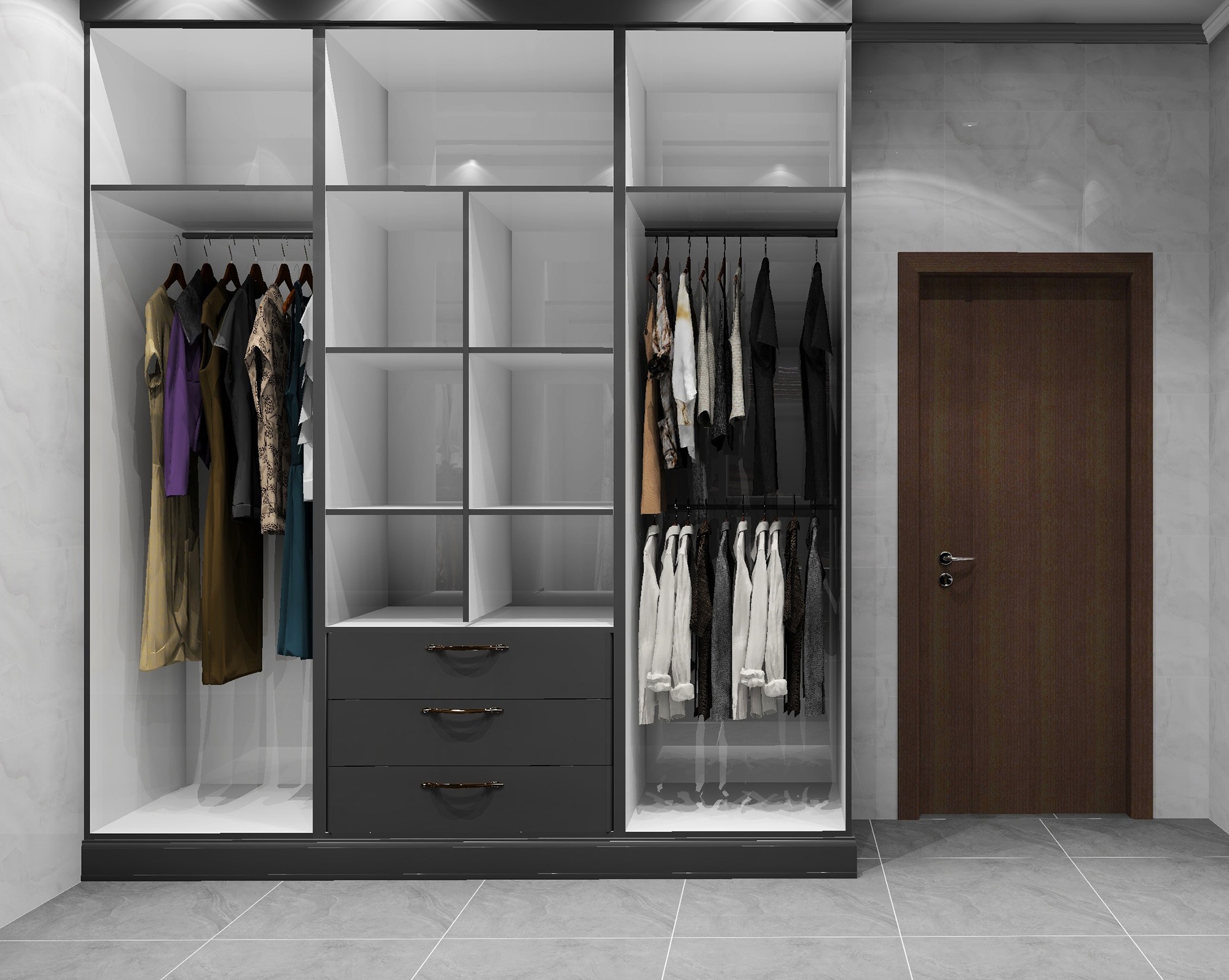 Glass-Front Wardrobe with Open Hanging