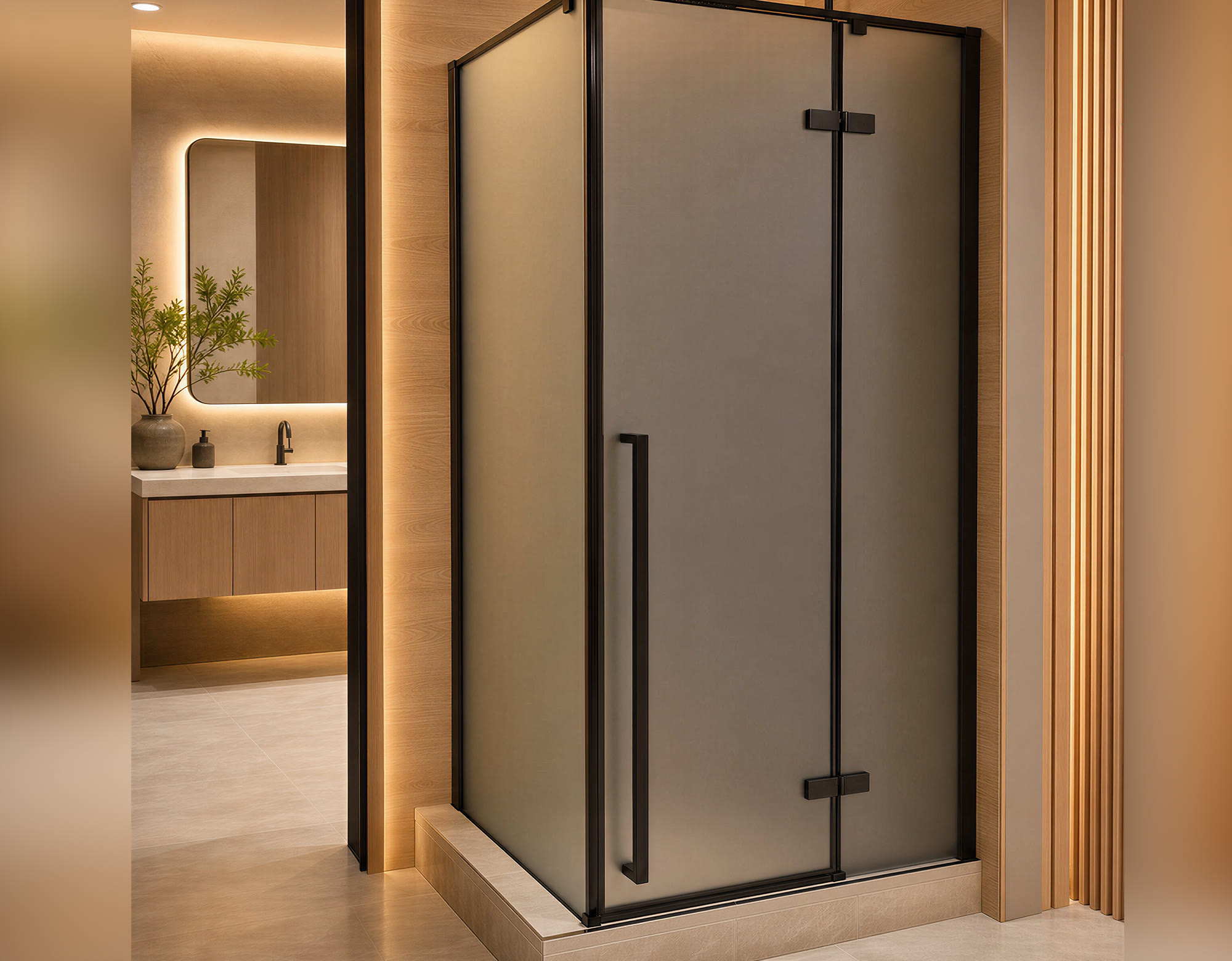 Frosted Glass Shower Cabin — Black Frame