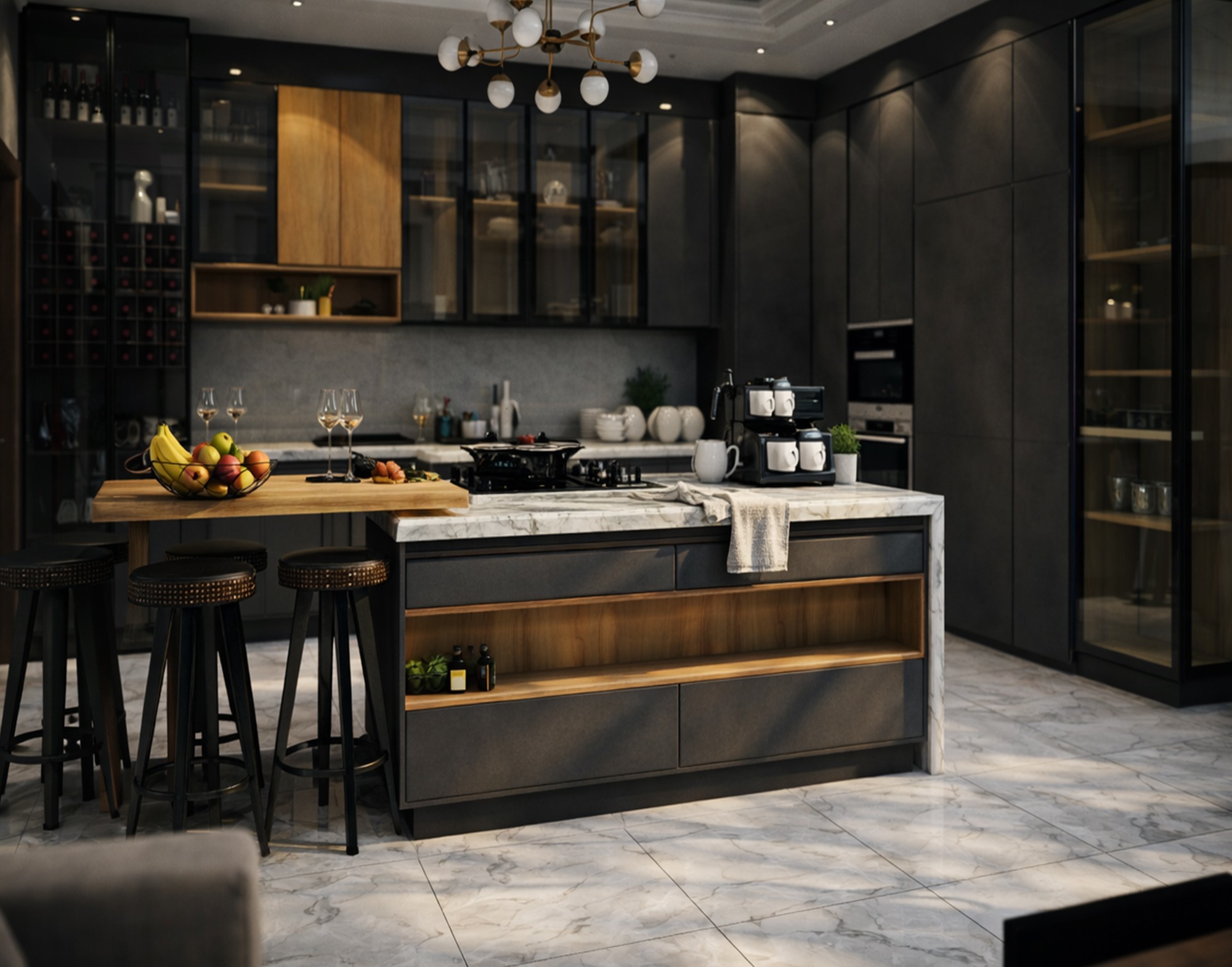 Matte Black & Marble Kitchen