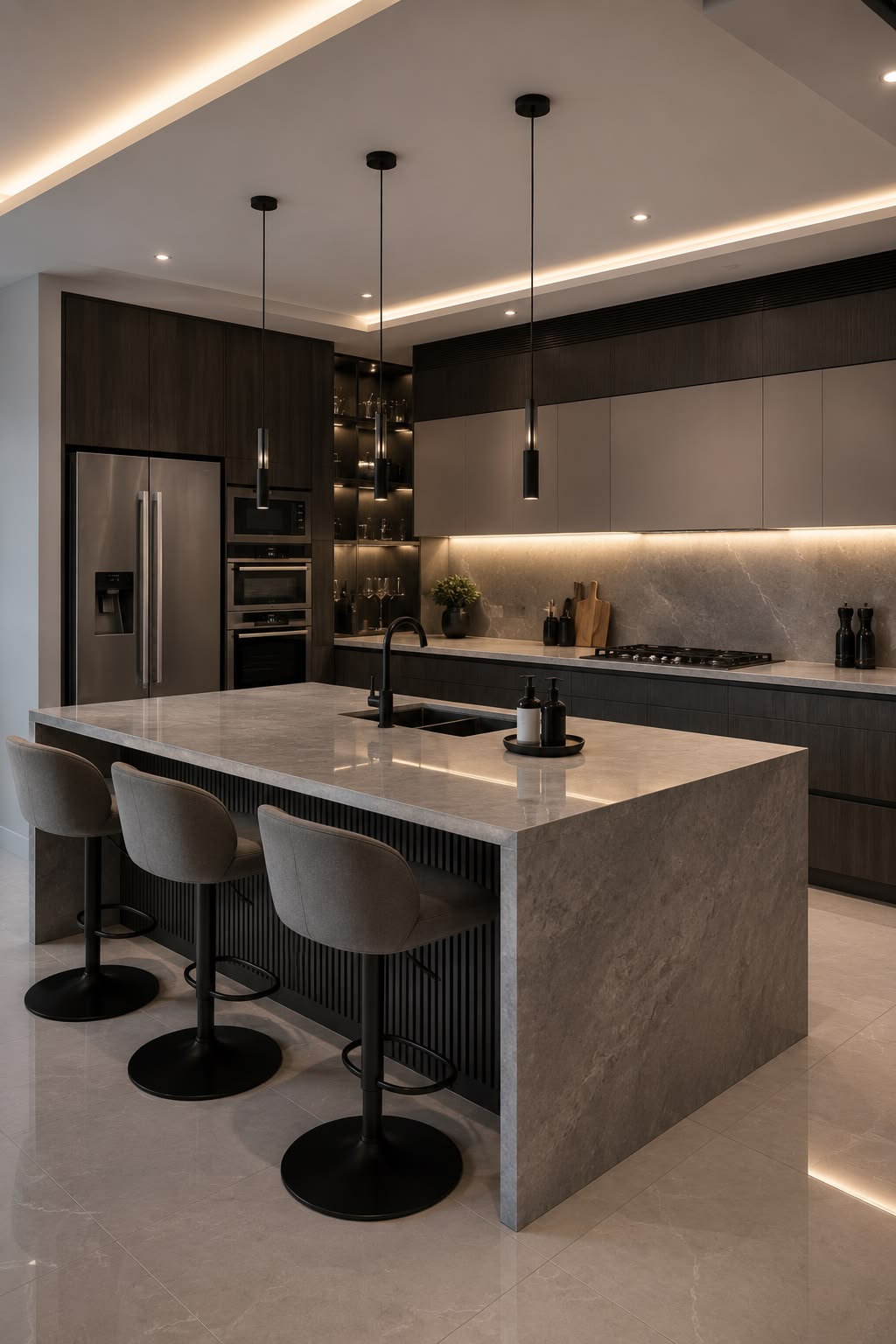 Dark Timber Kitchen with Stone Island